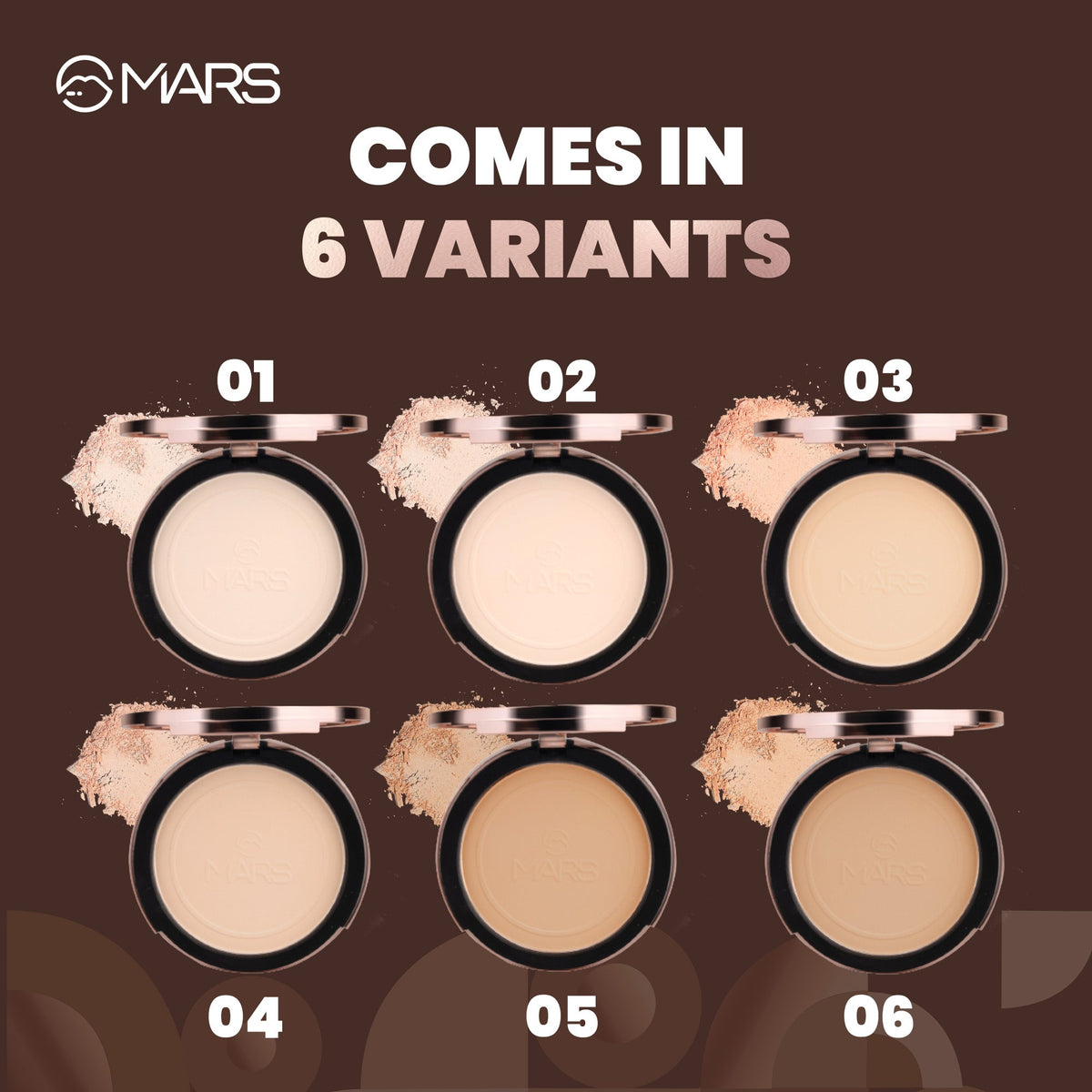 MARS Matte On Compact Powder with Applicator Puff | Flawless Matte Finish for Face Makeup | Absorbs Oil, Conceals, and Blurs