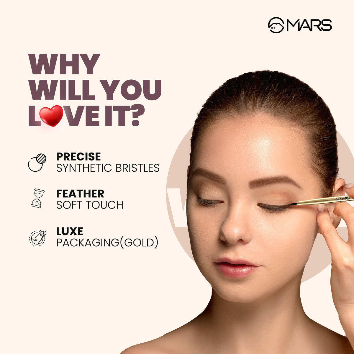 MARS Artist's Arsenal Professional Eyeliner Brush | Feather Soft Touch | Precise Synthetic Bristles | Perfect For Winged Eye