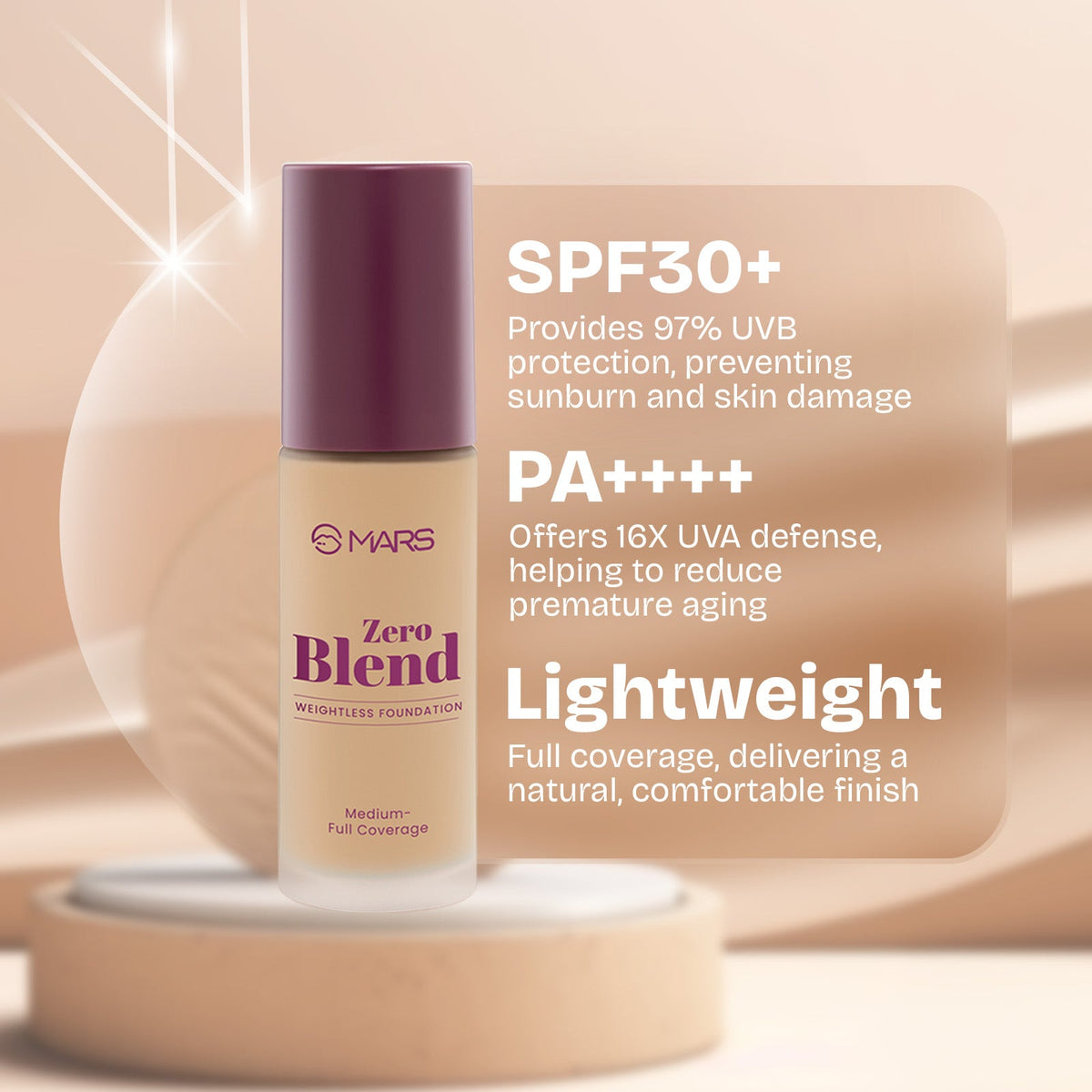 MARS Zero Blend Weightless Foundation for Makeup ( 30ml ) (06-HONEY GOLD) | Lightweight & Long-Lasting | Matte Finish | Build
