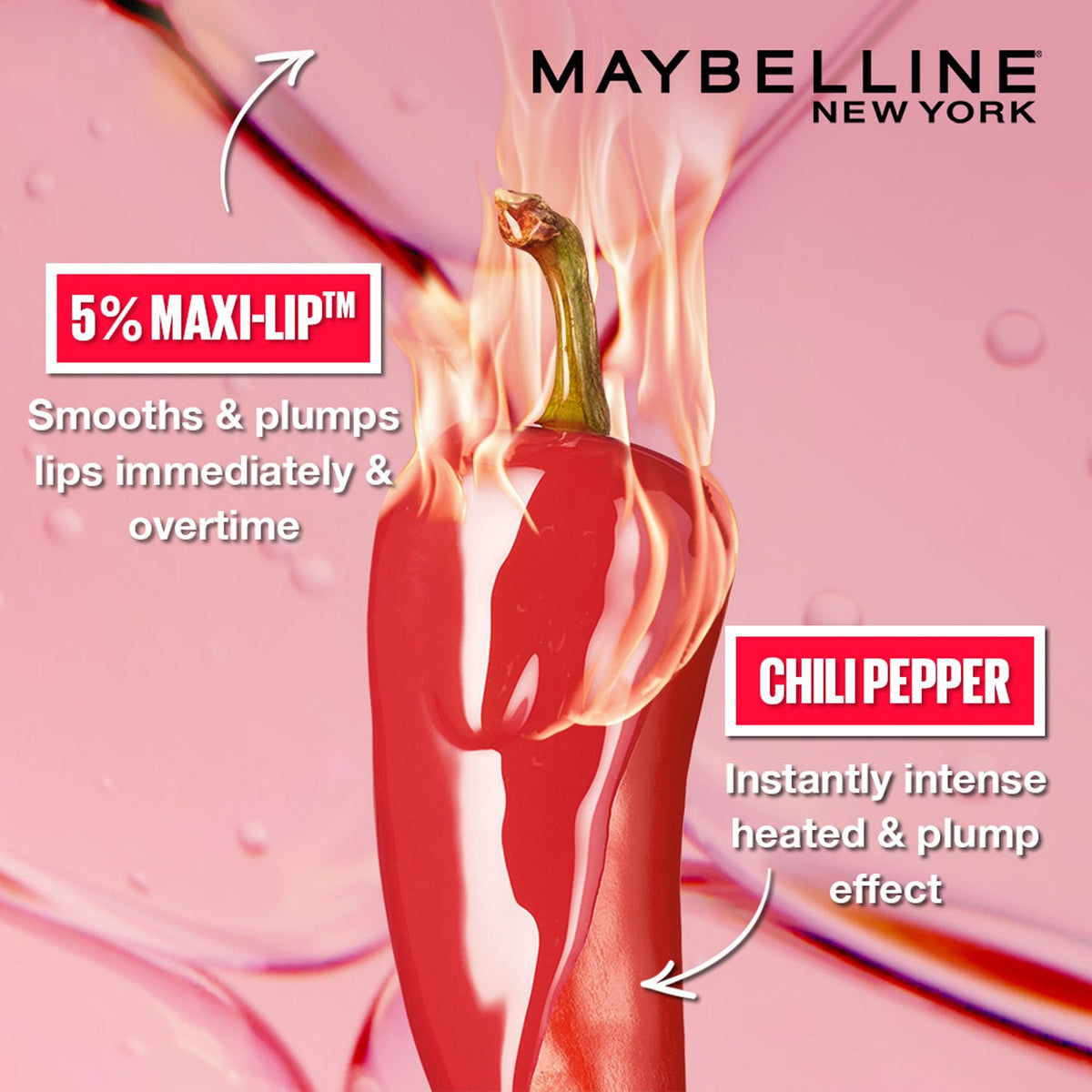 Maybelline New York Lifter Plump - Plumping Lip Gloss, Hot Chili, 5ml