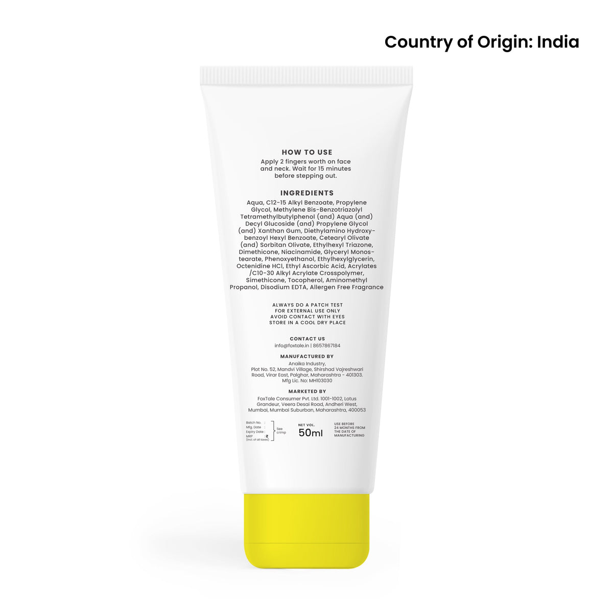 Foxtale Essential Brightening SPF50, Vit C-50ml