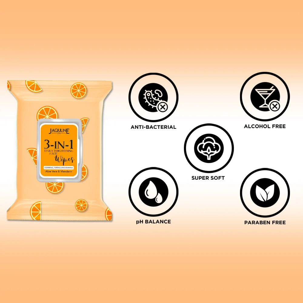 Jaquline USA Daily Skin Brightening Wipes-3 in1
