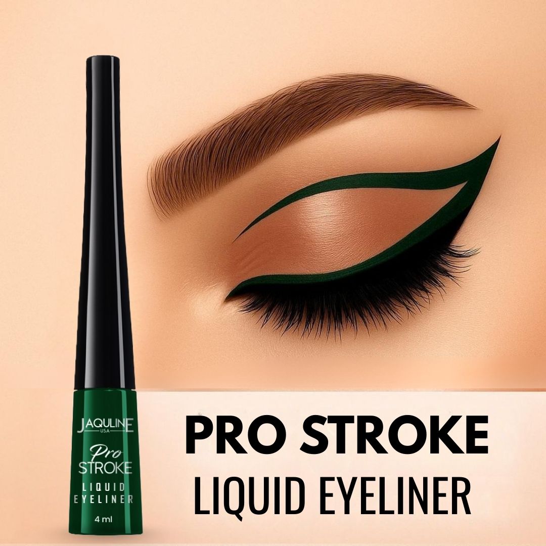 Jaquline USA Pro Stroke Liquid Eyeliner Jade Green 4ml, Enriched with Almond Extract, long lasting, Smudge proof