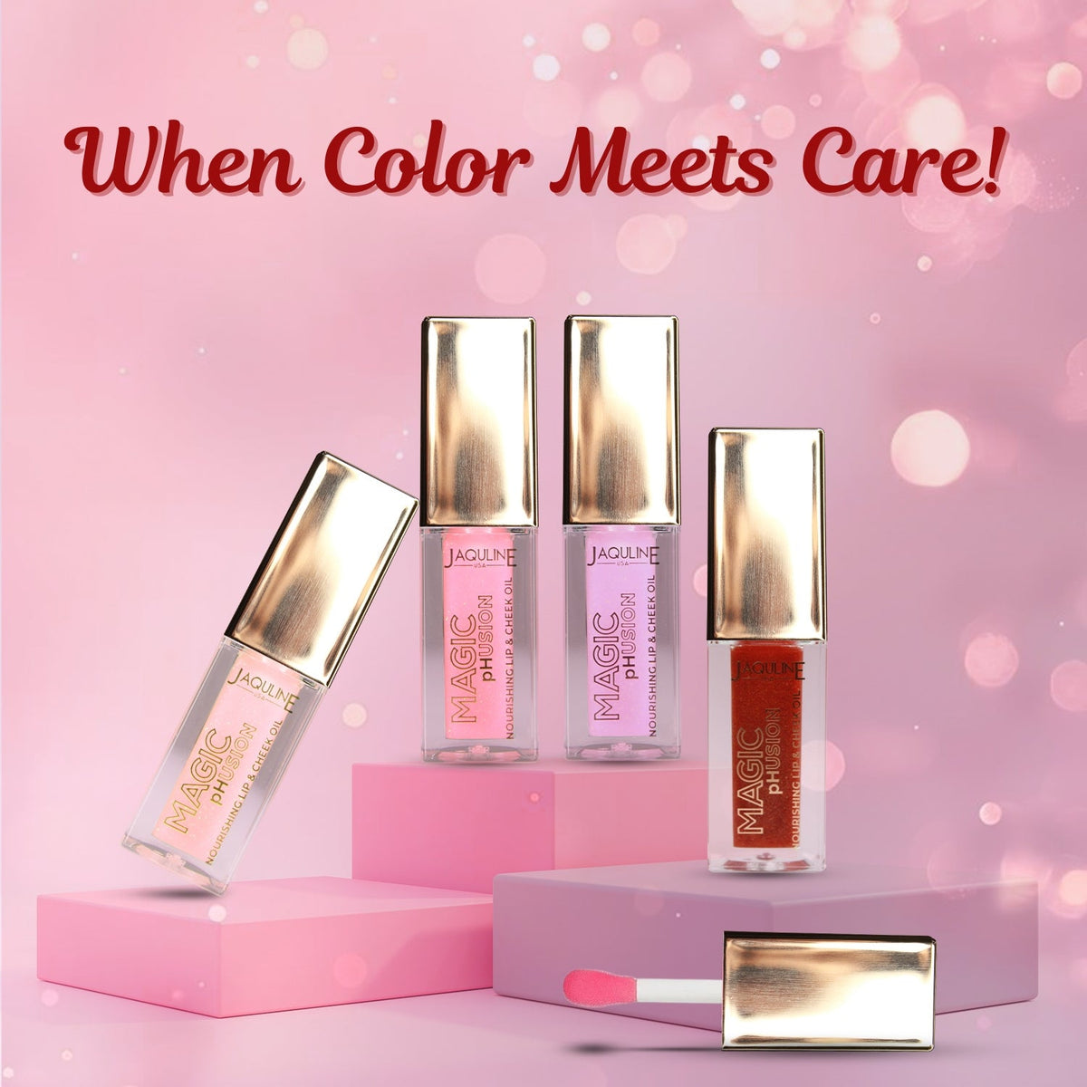 Jaquline USA Magic Phusion lip & Cheek oil, Long Lasting Nourishment Non-Sticky & glossy Heals & Moisturizes Lips Coral Cosmi