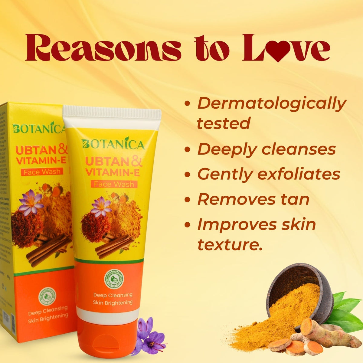BOTANICA Ubtan & Vitamin E Facewash- Exfoliates and Hydrates skin, heals skin and Brightens skin, 100ml