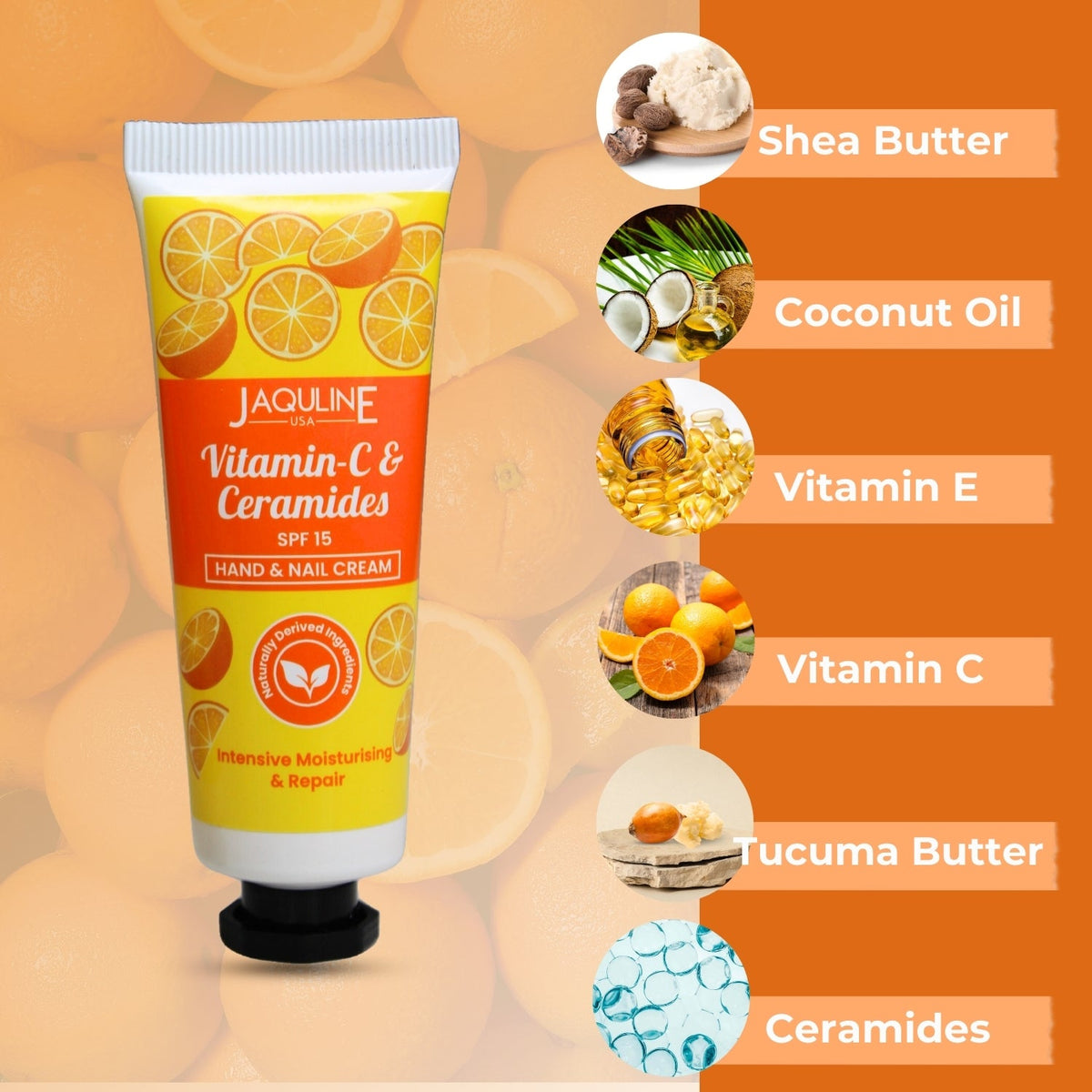 Jaquline USA Vit-C & Ceramides Hand cream- Nourishes hand, makes hand soft & supple, prevents dryness and hydrate skin-30g