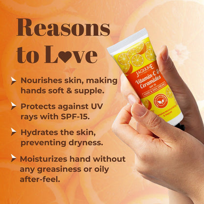 Jaquline USA Vit-C & Ceramides Hand cream- Nourishes hand, makes hand soft & supple, prevents dryness and hydrate skin-30g