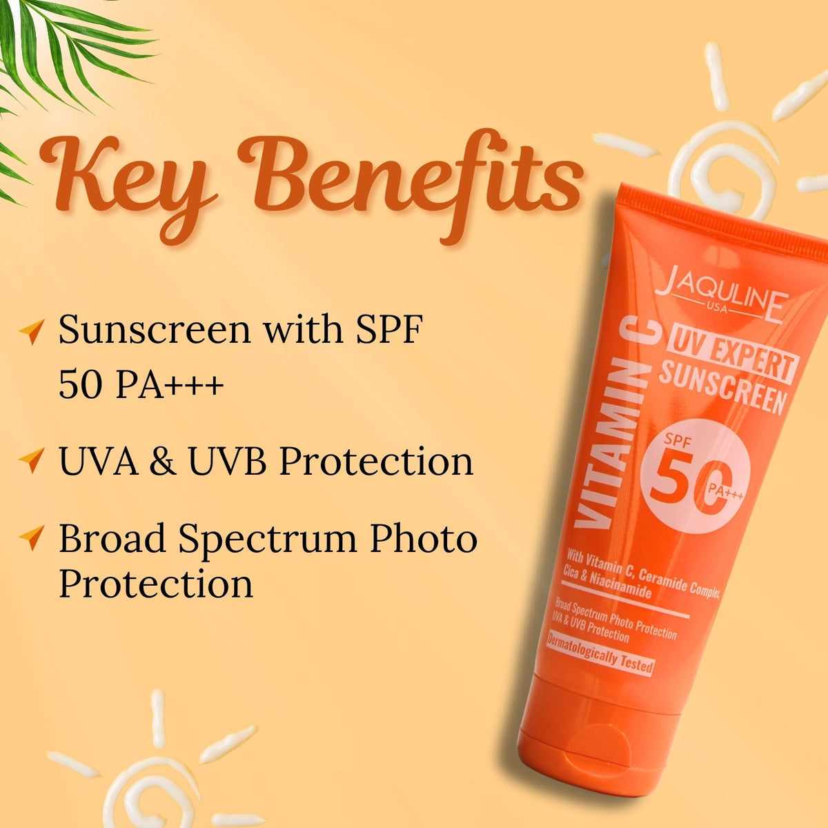 Jaquline USA Vitamin C UV Expert Sunscreen SPF 50- With Matte Effect, Provides Hydration, No white cast and non-sticky
