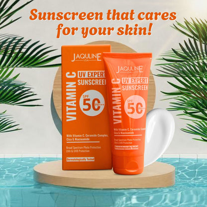 Jaquline USA Vitamin C UV Expert Sunscreen SPF 50- With Matte Effect, Provides Hydration, No white cast and non-sticky