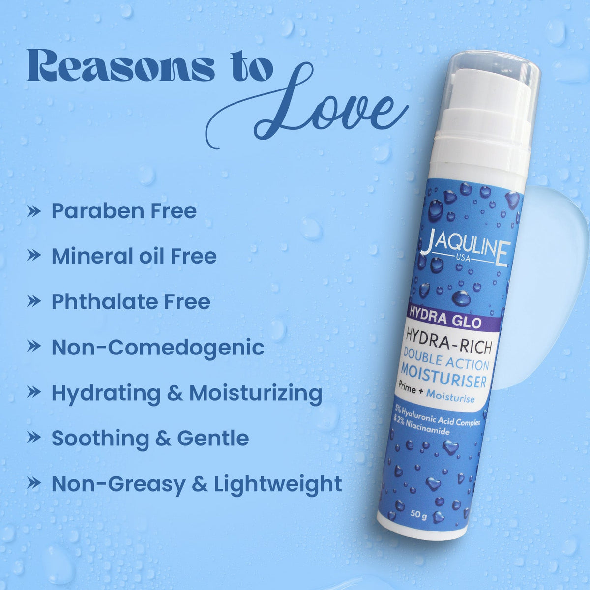 Jaquline USA Hydra Glo Hydra-Rich Double Action Moisturizer | Hydration, Brightening & Non-Greasy | 50 G