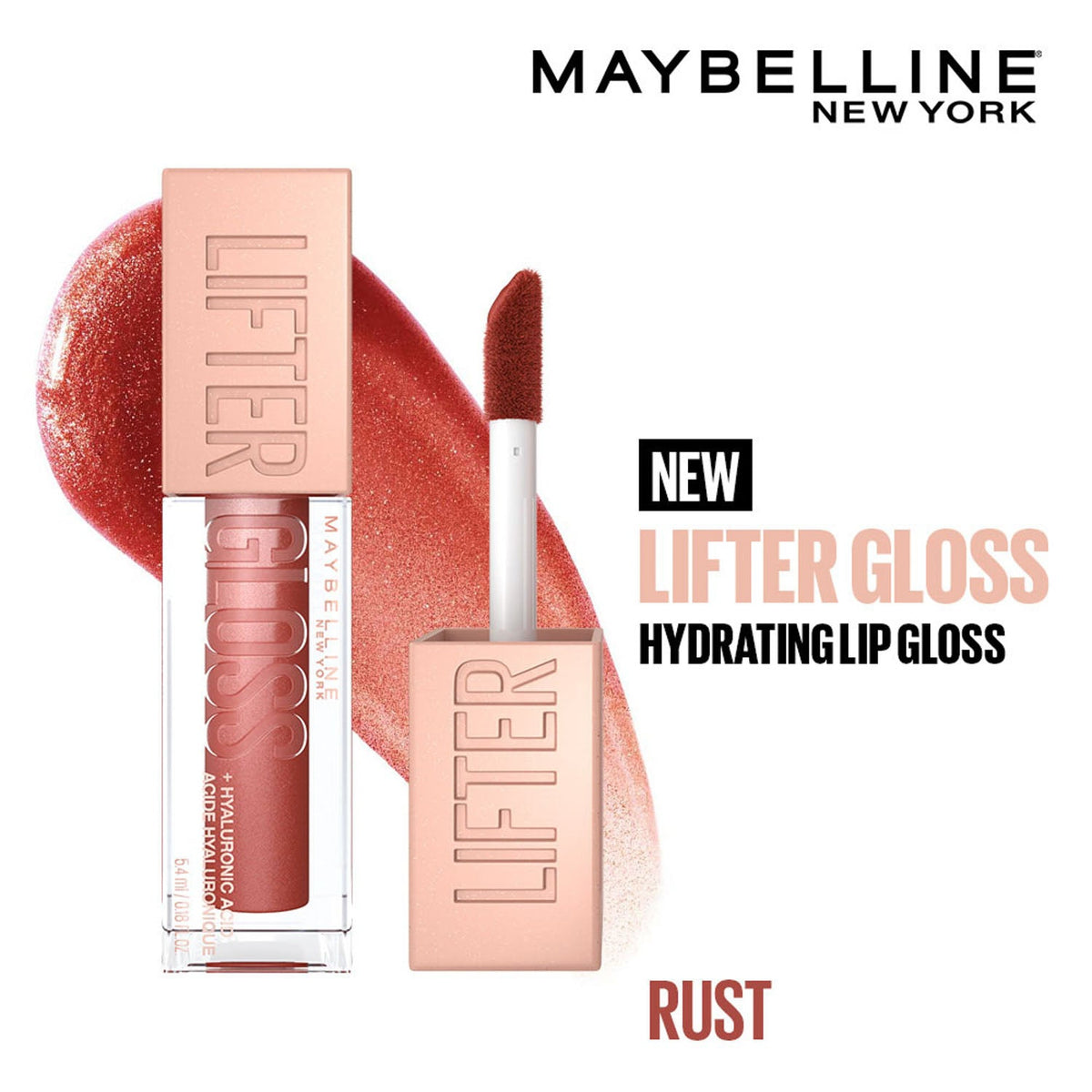 Maybelline New York Lifter Gloss, Hydrating Lip Gloss, Rust, 5.4 ml