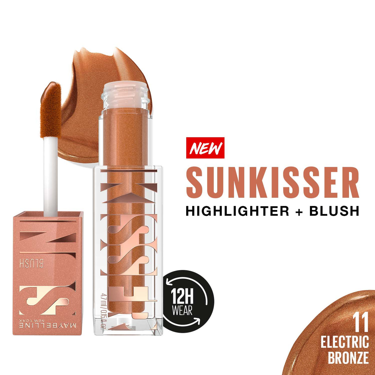 Maybelline New York Sunkisser Highlighter + Blush, Electric Bronze, 4.7 g