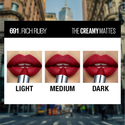 Maybelline New York Color Sensational Creamy Matte Lipstick, 691 Rich Ruby, 3.9g
