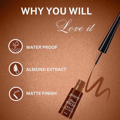 Jaquline USA Pro Stroke Liquid Eyeliner Super Brown 4ml, Enriched with Almond Extract, long lasting, Smudge proof