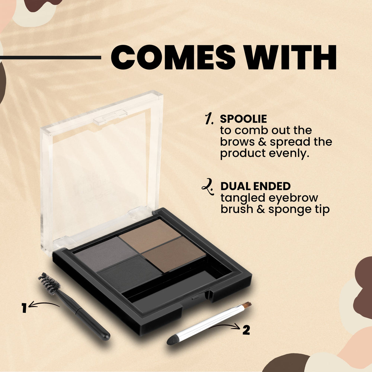 MARS 4 in 1 Eyebrow Powder Cake with Angled Eyebrow Brush and Spoolie | Long Lasting & Waterproof (8g)