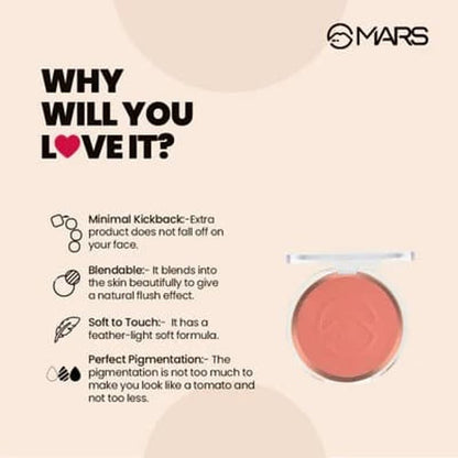 MARS Flush of Love Face Blusher | Highly Pigmented & Easy to Blend | Lightweight & Natural Finish (8.0 gm) (Shade-01)