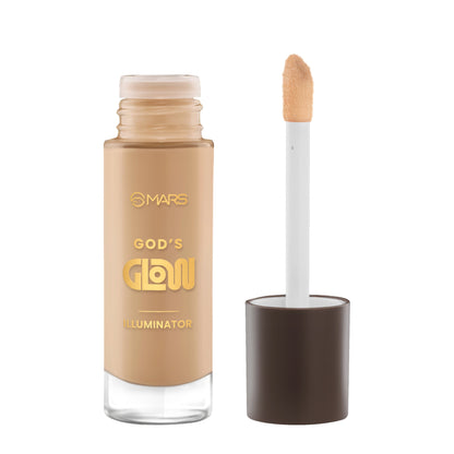 MARS God's Glow Illuminator Highlighter (30ml) (06-TOFFEE) | Hyaluronic Acid, Green Tea & Rosemary Extract | Sheer Coverage |