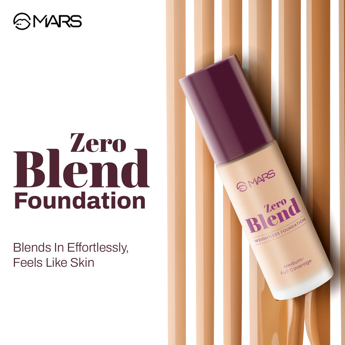 MARS Zero Blend Weightless Foundation for Makeup ( 30ml ) (06-HONEY GOLD) | Lightweight & Long-Lasting | Matte Finish | Build