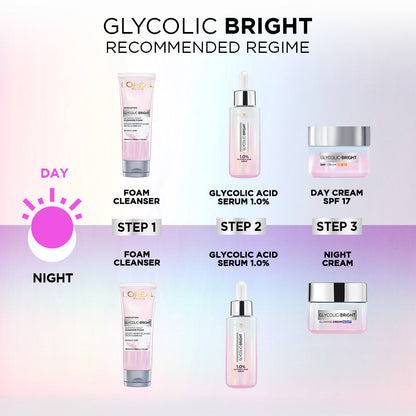 L'Oreal Paris Glycolic Bright Daily Foaming Face Cleanser, 100ml | Glycolic Acid Face Wash for Dull Skin | Daily Glowing Faci