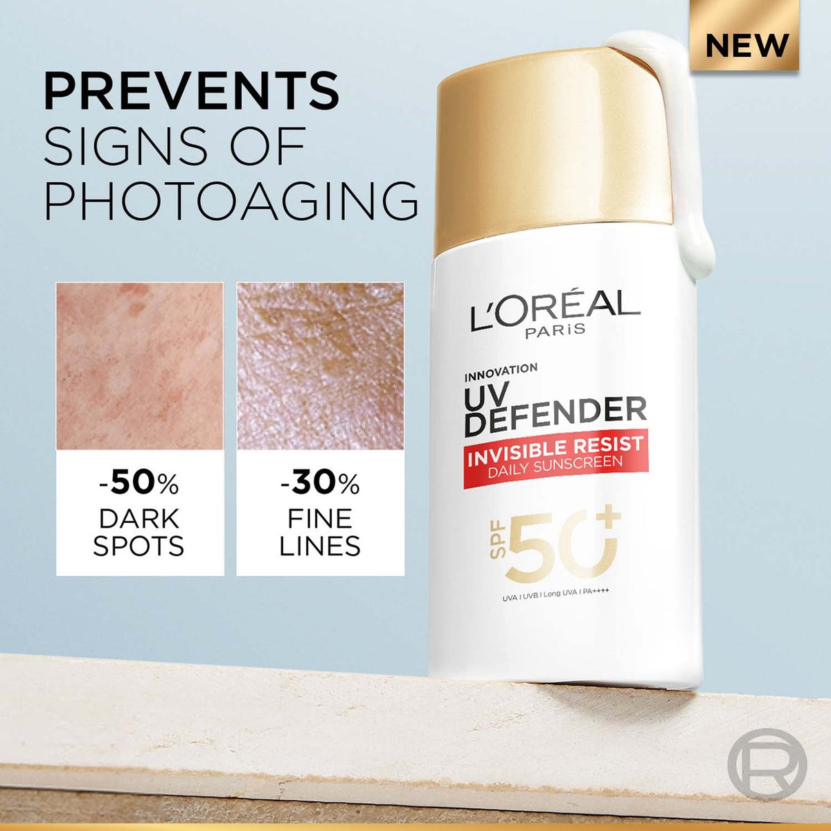 Lâ€™Oreal Paris Uv Defender Invisible Resist Daily Sunscreen SPF50+ PA++++ Lightweight, 50 ml