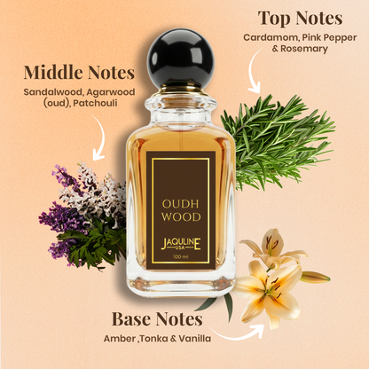 Jaquline USA Oudh Wood Eau De Parfum with Amber & Vanilla, 100 ml