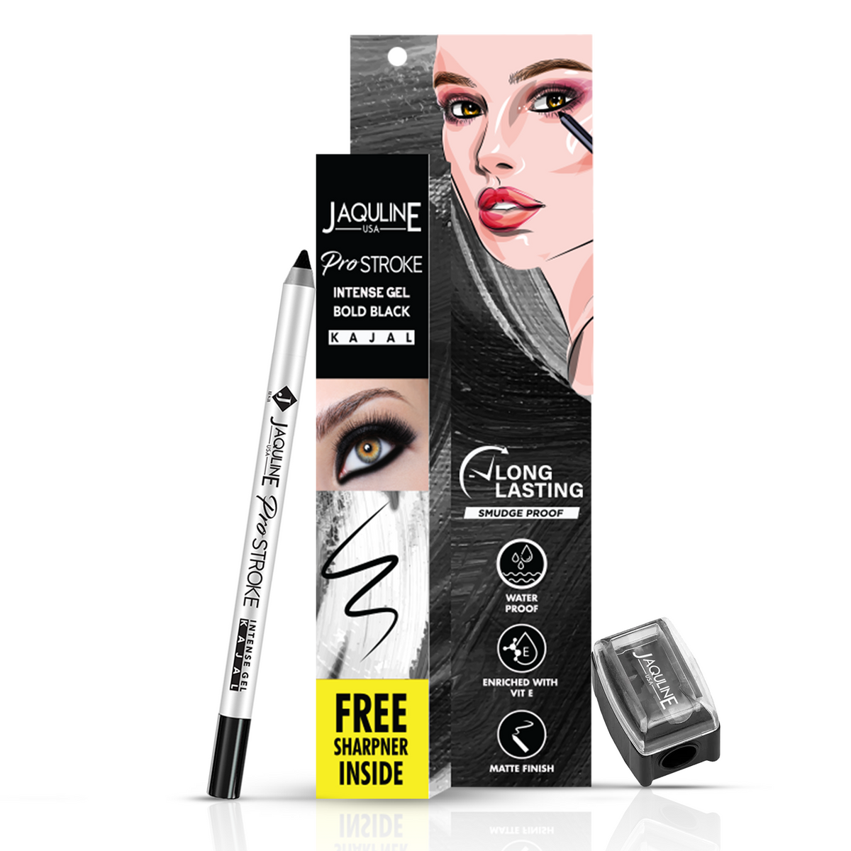 Jaquline USA Pro Stroke Intense Gel Kajal and Sharpener 1.2 g