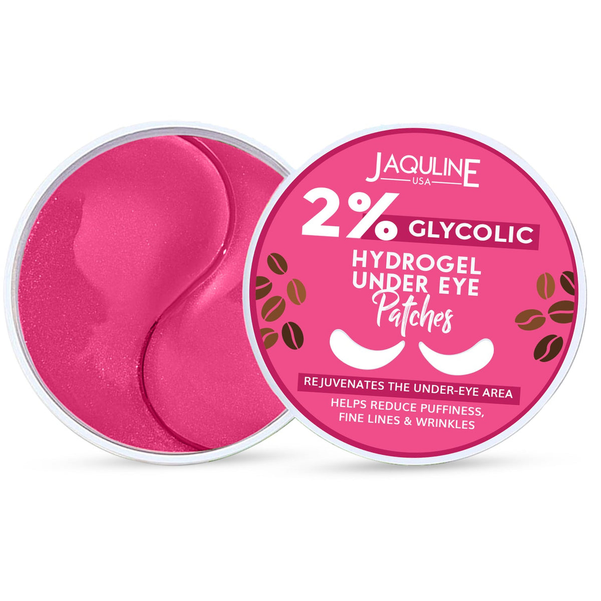 Jaquline USA 2% Glycolic Hydrogel Under Eye Patches for Dark Circles with Caffeine and Aloe Vera Extract