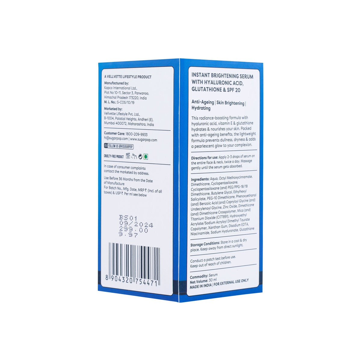 SUGAR POP Instant Brightening Serum with Hyaluronic Acid, Glutathione & SPF 20